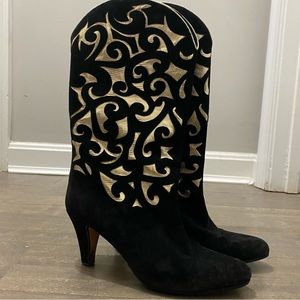 Vintage 80’s Andrea Pfister Black and Gold Cut Out Boots